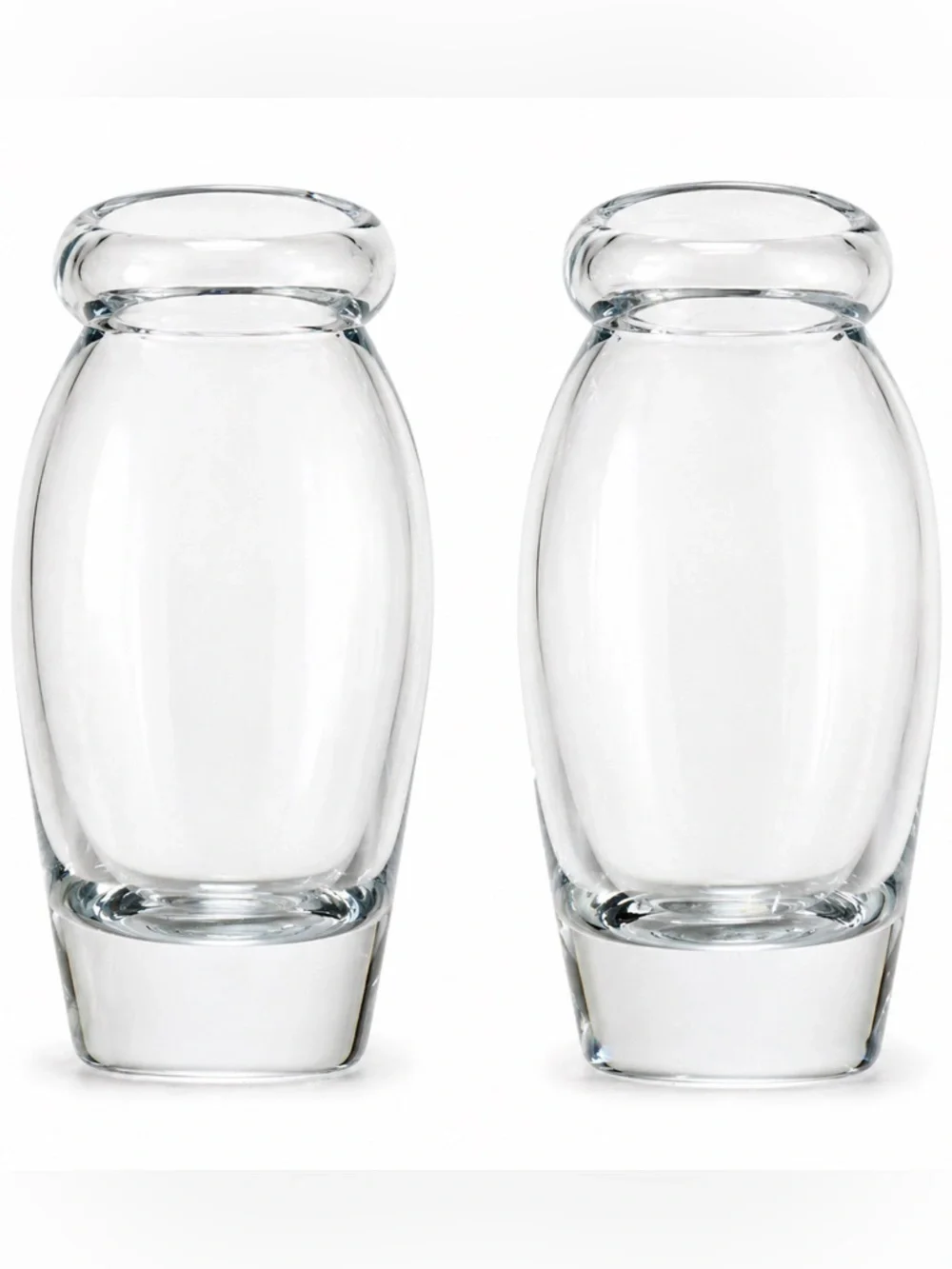 Williams Sonoma Set Of 2 Hand Blown Glass Bud Vase Poland 7” Rolled Rim Clear